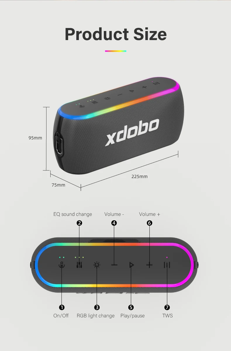 XDOBO X8 III 블루투스 스피커, 무선 서브우퍼 IPX7, 6600mAh, 듀얼 베이스 보조배터리, 야외 확성기, 스마트폰 TV용, 60W