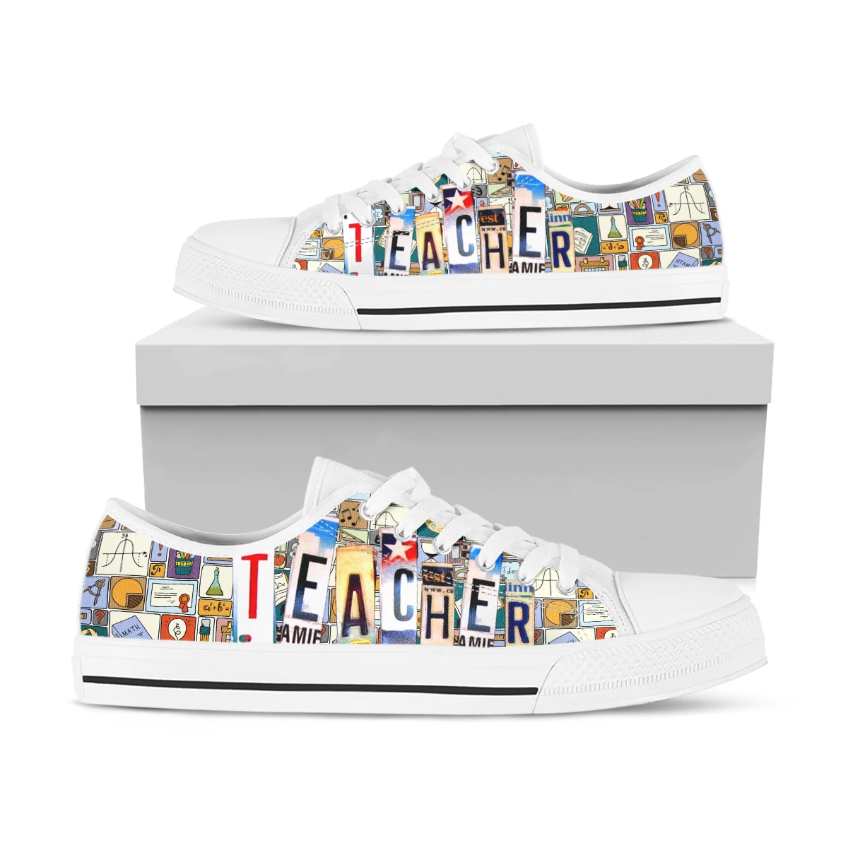 License Plate Teacher Print Women's Shoes Low-top Canvas Shoes New Shoes Summer Casual Breathable Thin Board Shoes