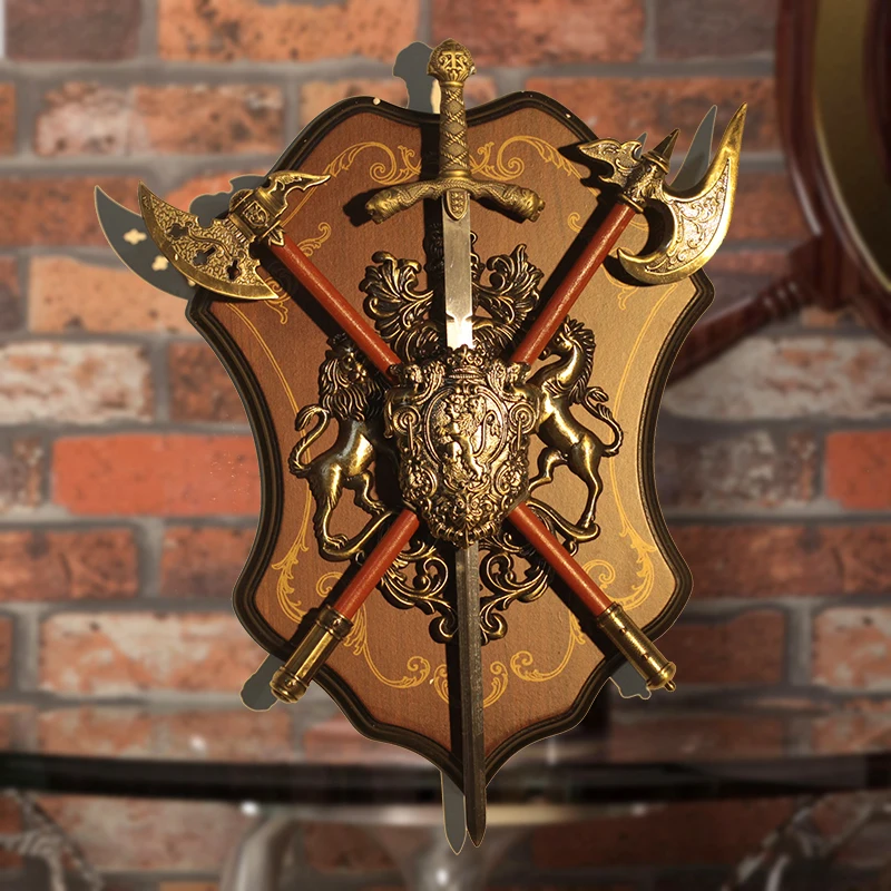 Medieval Wall Decorations Ancient Roman Sparta Shield Sword Wall Stickers Shield with Armor Ornament Crafts KTV Bar Hanging