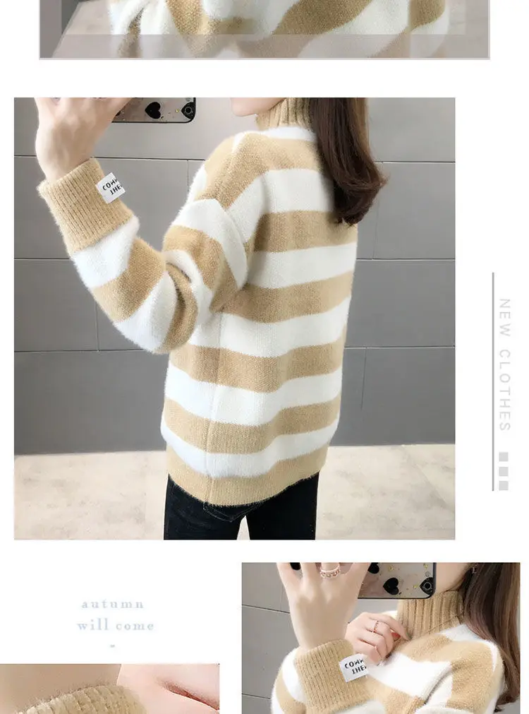 short sleeve cardigan Autumn and Winter New Mink Semi High Neck Sweater Women Thickened Loose Lazy Student Pullover Bottomed Sweater Fashion long cardigan