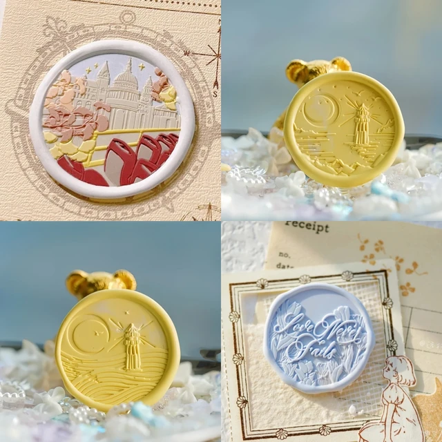 Fire seal seal head multi-layer precision carving DIY hand ledger embossed brass head envelope seal children's stamp toy 3