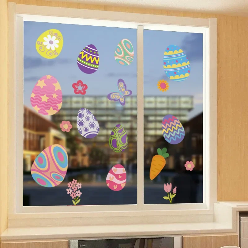 Easter Decoration Colored Eggs Rabbit Window Stickers Static Electricity Glass Stickers Kids Happy Easter Day Party