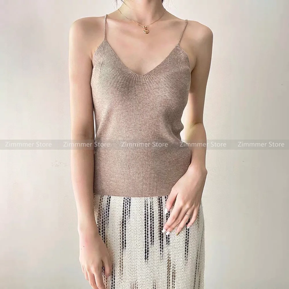 

High quality! Autumn new v-neck thin section simple versatile sexy knitted bottoming vest camisole female
