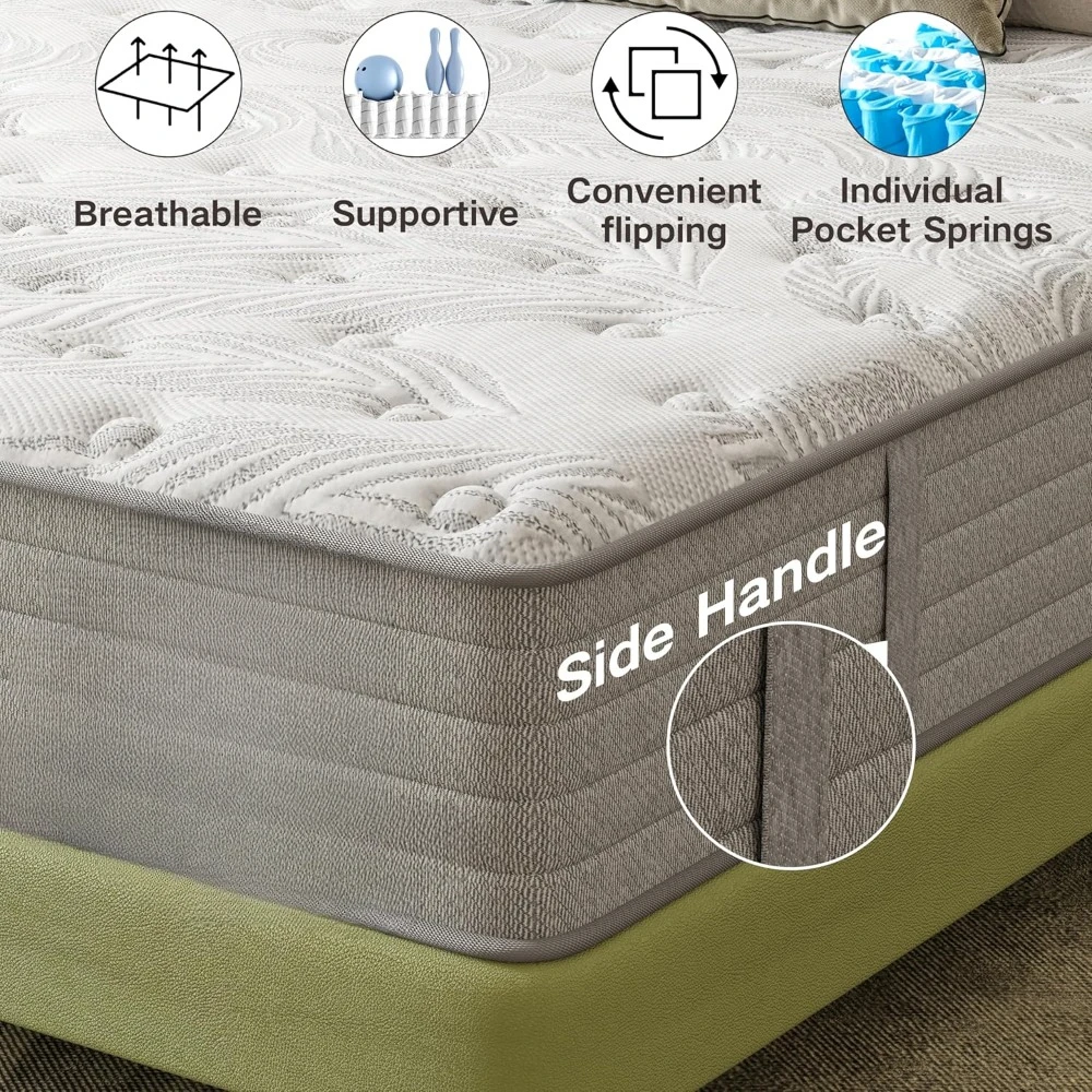 Full Size Mattress,Gel Memory Foam Mattress,Hybrid Full Mattress in a Box Individually Pocket Springs 6