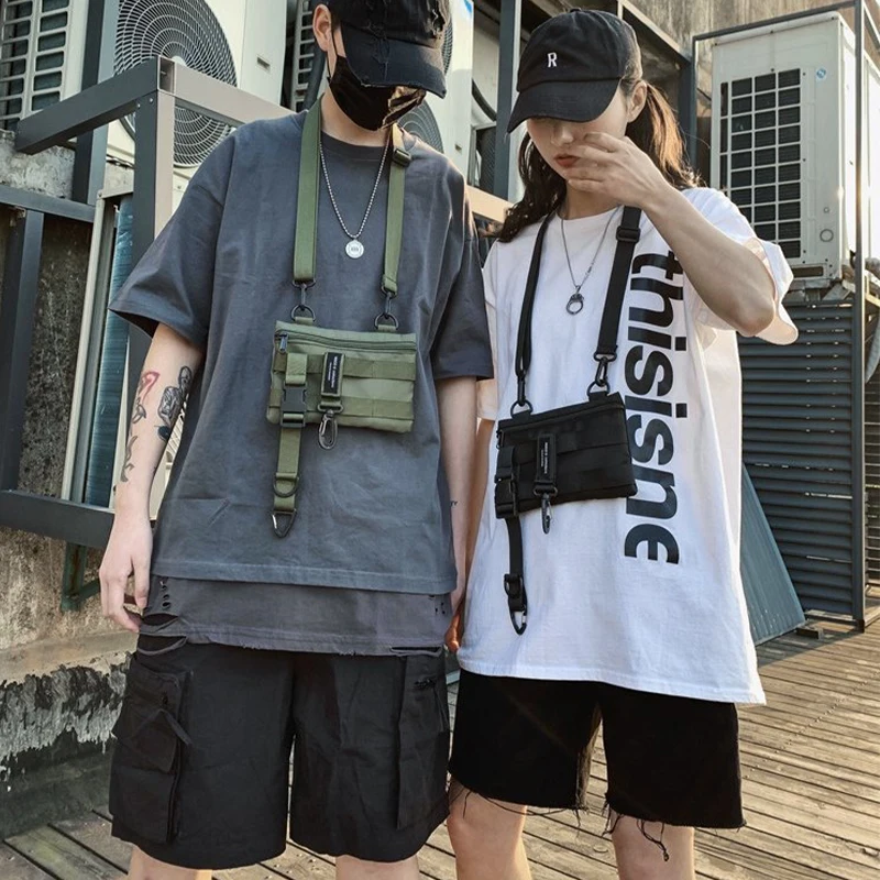 Men Shoulder Bag Gothic Black Crossbody Messenger Tote Bags Women's Shopper Nylon Hip Hop Techwear Satchel Waist Goth Postman