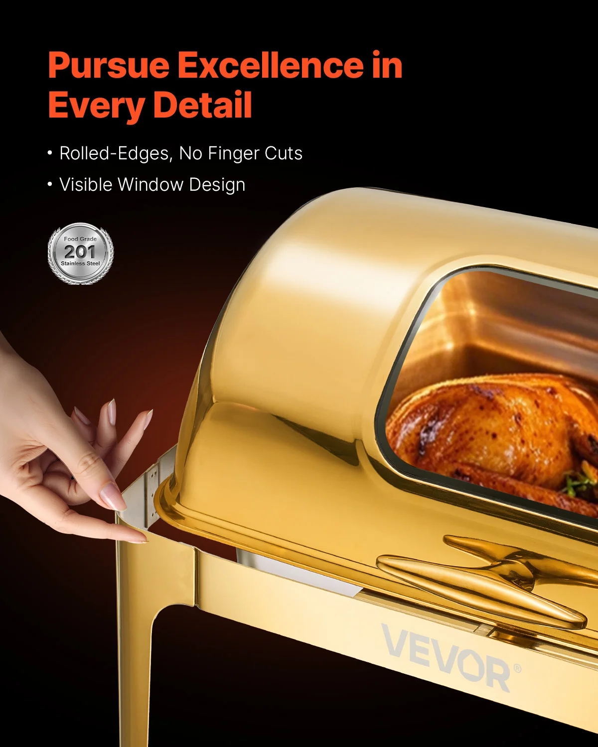 SucceBuy 9Qt Roll Top Chafing Dish Buffet Stainless Steel Chafer with Full Size Pan Visible Lid Rectangle Catering Warmer Server 3