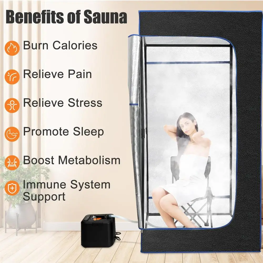 Portable Personal Steam Sauna Box Kit with 9 Temp Levels 3L Steamer Foldable Tent Remote Control 3