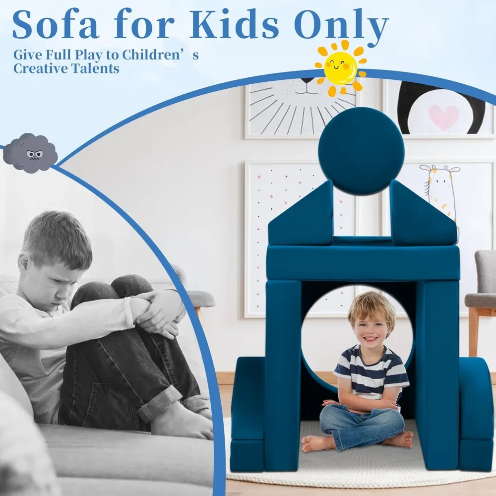 18pcs Children Couches Building Fort, Convertible Foam Playing Cushion Creative Playroom Floor Furniture for Baby 1-3 Play Set 6