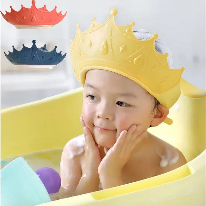 Adjustable Crown Shape Baby Shower Shampoo Cap Wash Hair Shield Hat for Baby Ear Protection Safe Bath Accessories