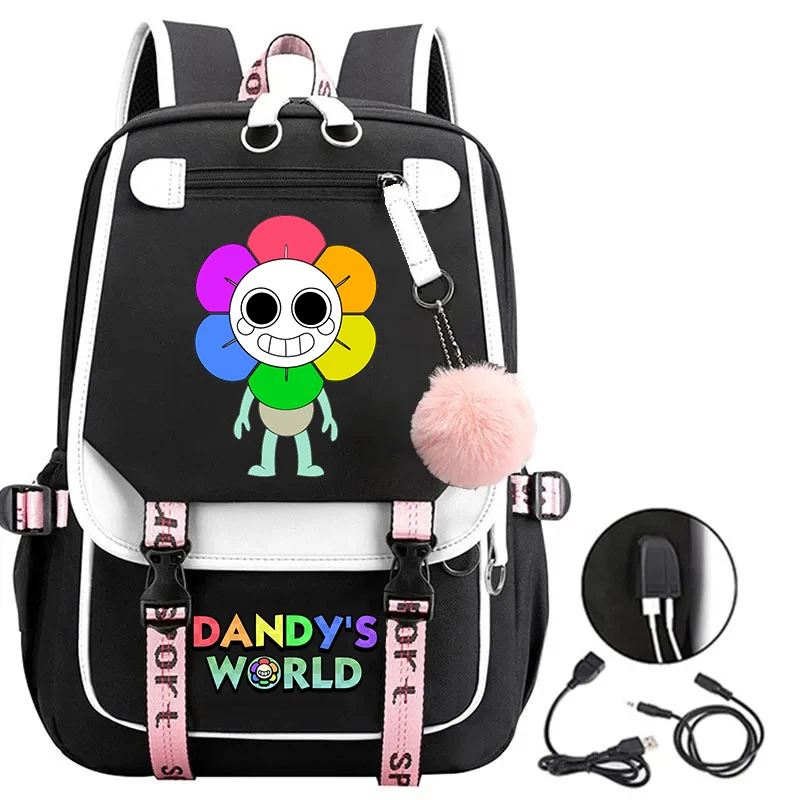 Dandys World Printed USB Charging Backpack for Teenage Girl 2025 Fashion School Bags Kids Sunflower Cartoon Backpack Laptop Bags 5