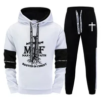 Man of Faith Hoodie Sweatpants 2pcs Set Men's Tracksuit Autumn Winter Daily Casual Sport Jogging Suit Home Outdoor Hooded Outfit