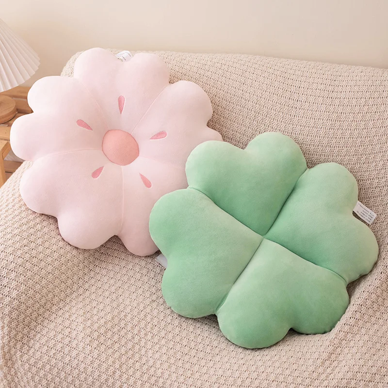 Kawaii Cherry Blossoms Pillow Stuffed Hug Plush Toy Furry Clover Style Pink Sakura Back Cushion Girly Home Decor Birthday Gift