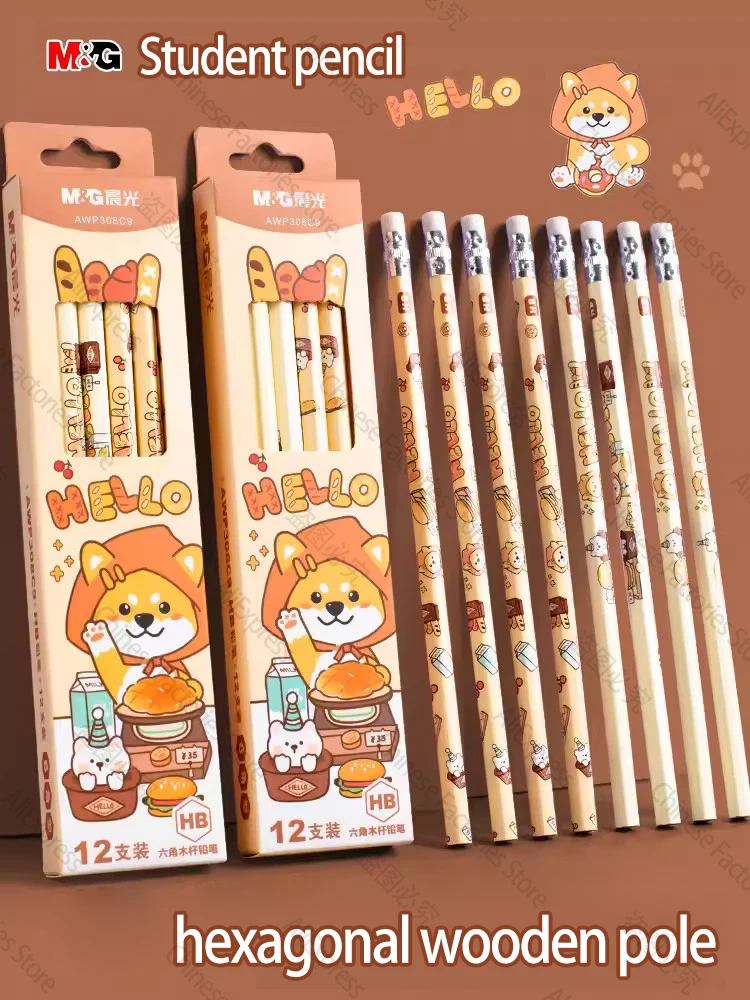 Writing pencil Cartoon cute hex bar HB head with eraser Child safety Graphite lead core log exam special drawing student 2B penc metal mechanical pencil set art 2b hb color lead refills with pencil sharpener erasers drawing for writing sketching artist