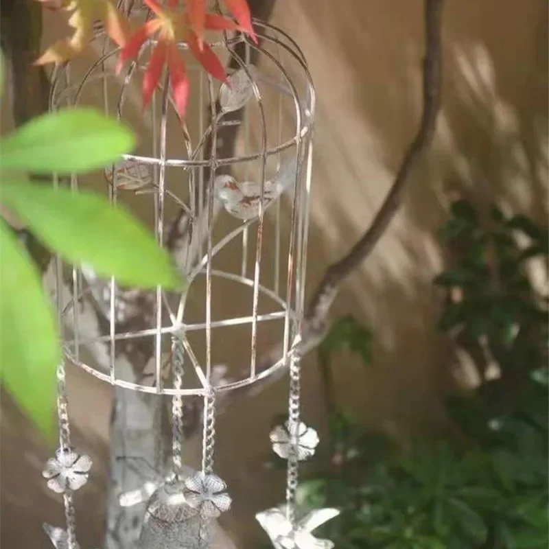 Retro Bird Cage Wind Chimes Ornaments for Home Garden Decoration