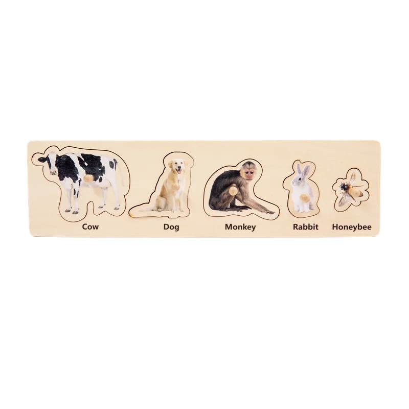 Montessori Wood Puzzles Animal and Food Matching Game for Kids Hand-Eye Coordination Practice Fine Motor Skill Educational Toys