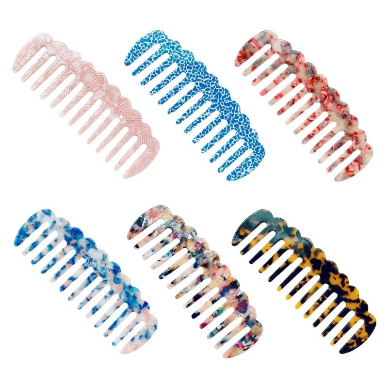 

Acetate Wavy Trim Anti-Static Massage Hair Comb Colorful Marble Stone Print Large Tooth Hairbrush Hairdressing Tools