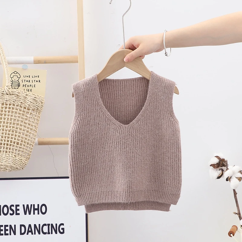 Baby Vest Boy Girls Sweater Tank V Neck Sleeveless Toddler Fashionable Outwear Autumn Jumper For Kids Knitted Cardigan Sweater