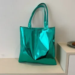 Elegant Glossy Tote Bag - High Capacity Shiny PU Leather Handbag & Shoulder Purse (Green)