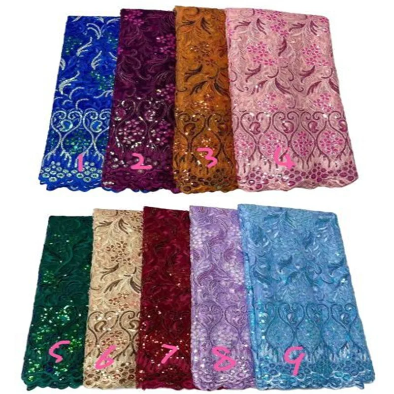 

Royal Blue Fashion Sequins Lace Fabric With Gold Sequins For Bridal Dress Luxury Evening Dress French Lace 5 yards