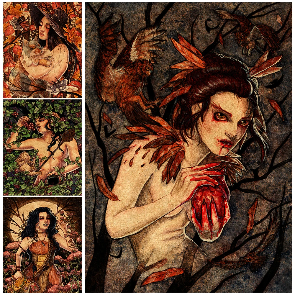 

Forest Herb Witches And Elves Vintage Wall Art Canvas Painting Mysterious Witchcraft And Magic Art Poster And Prints Home Decor