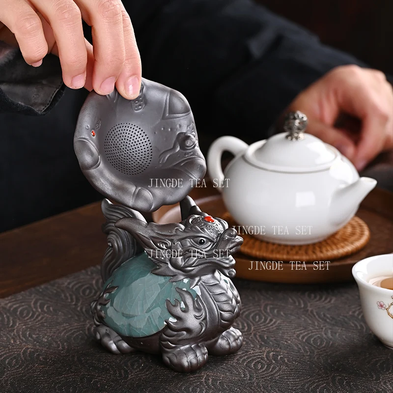 Purple Clay Tea Pet Chinese Wealth Attracting Dragon Turtle Ornament Tea Strainer Nourishing Teaset Accessories Tea Playing