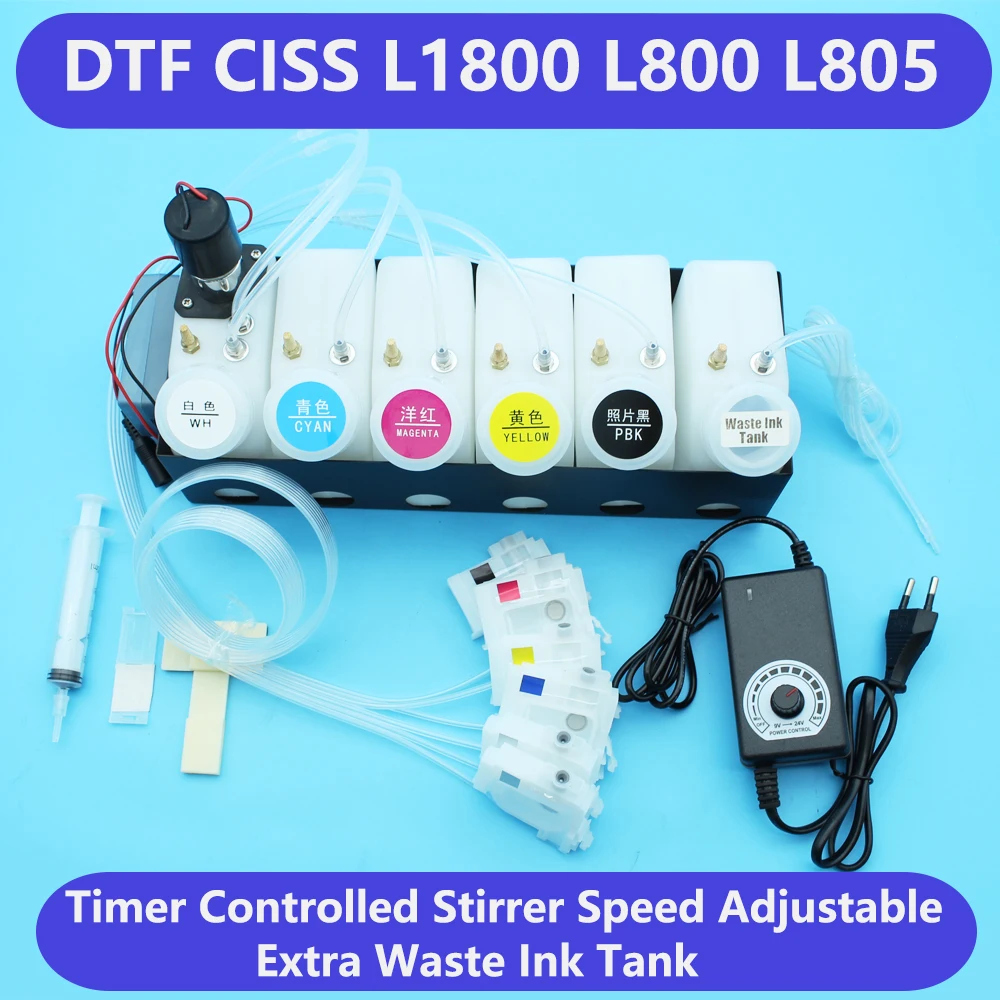 엡손 DTF 탱크용 L1800 L800 L805 DTF CISS 믹서 잉크 시스템, 조절 가능한 전압 교반기 타이머 제어 폐잉크 탱크