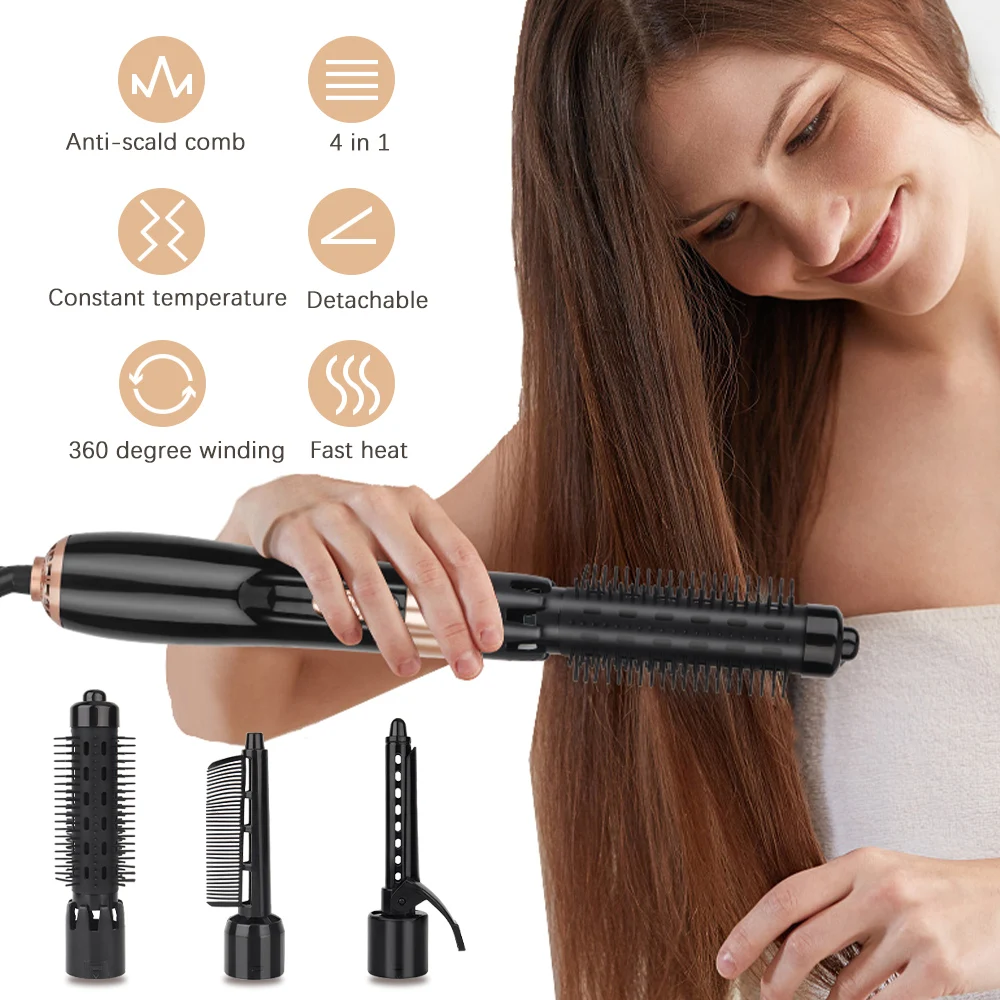 Description Picture 2 of item4 In 1 Hair Curle Dryer Straightener Comb Electric Rotating Curling Brush Styler Blow Dryer Hair Styling Tool Barber Salon Home