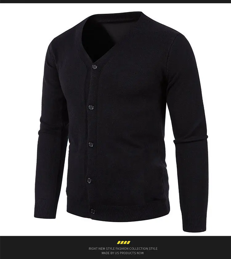 Description Picture 6 of itemNew Men's Solid Color V-neck Slim Fit Cardigan Sweater for Spring 2024 in Foreign Trade, Youth Fashion Casual Jacket
