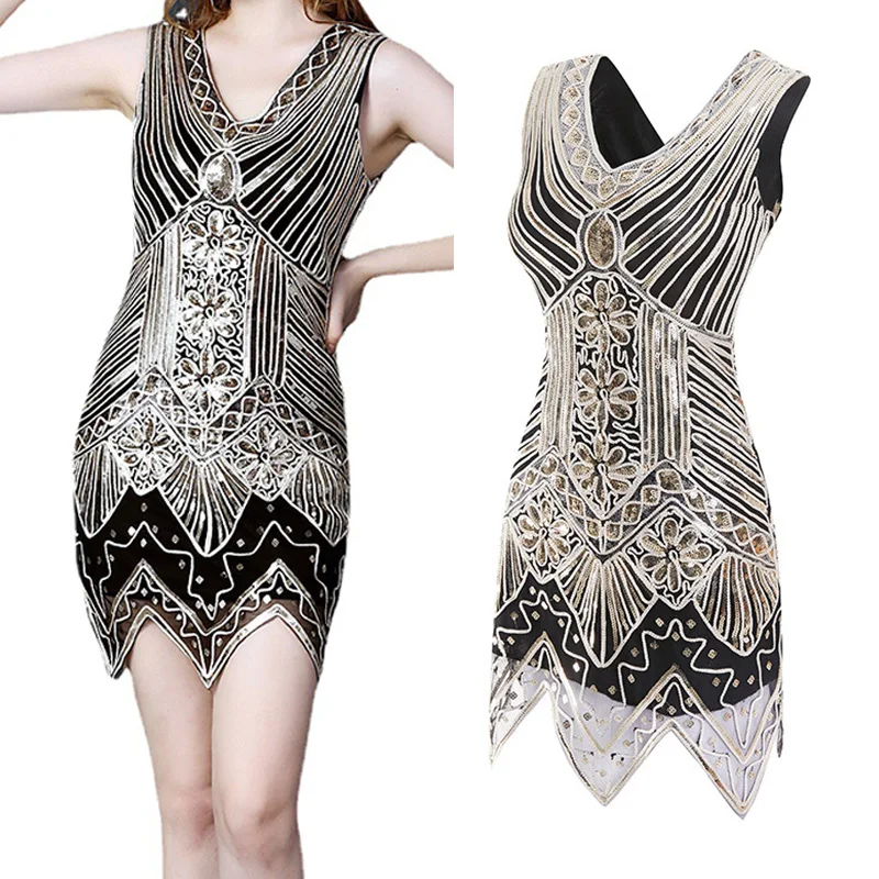 

Plus Size Evening Dress for Women Party Costumes Women's Flapper Dresses 1920s V Neck Beaded Fringed Great Gatsby Cosplay Dress