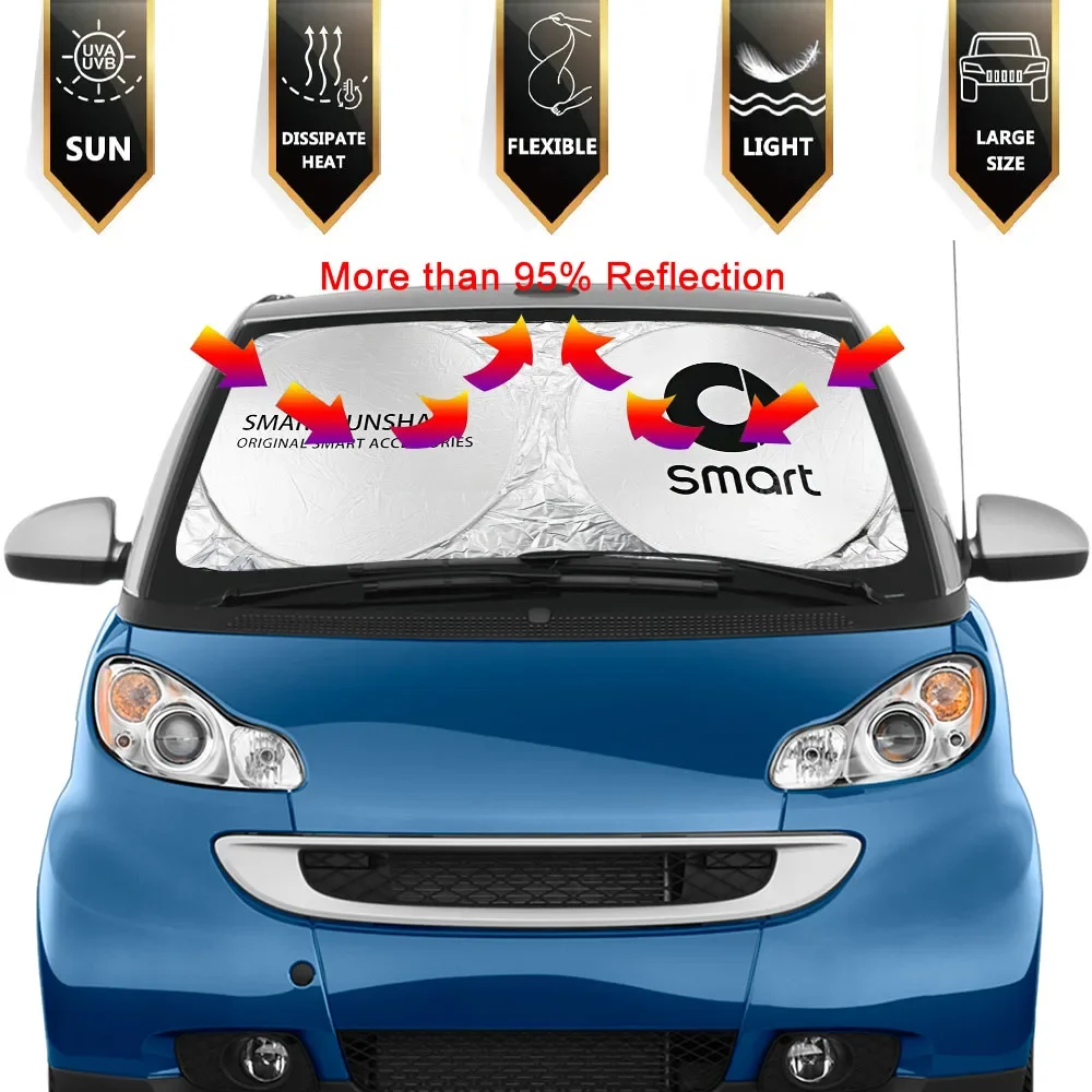 Foldable Reflective Lightweight Sunshade For Smart Fortwo Forfour 453 451 450 Car Windshield Sun Visor Cover
