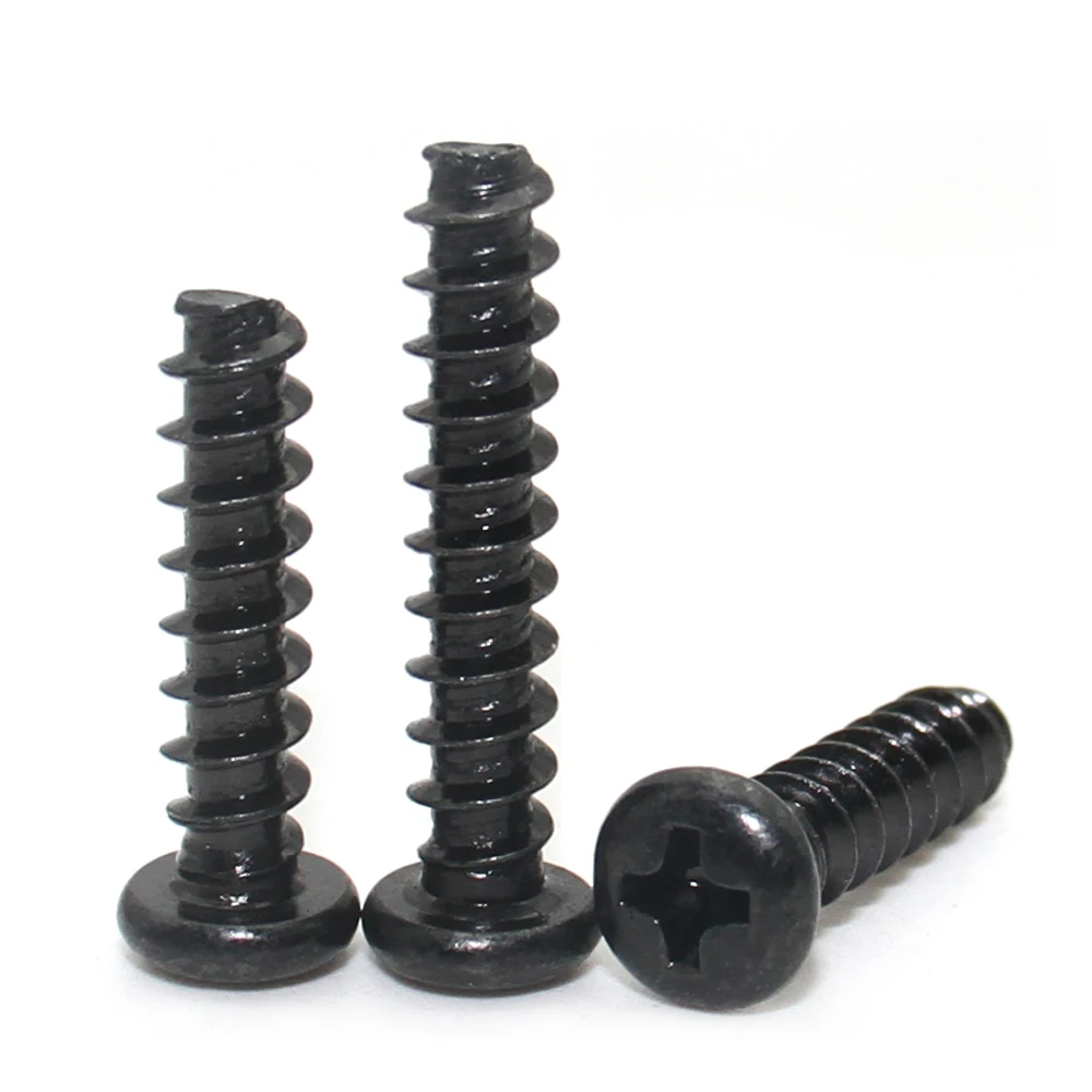 250pcs Black Carbon Steel Mini Phillips Cross Recessed Pan Head Self-tapping Screw M1 M1.2 M1.4 M1.5 M2 M2.3 M2.6 M3 M3.5 M4 M5