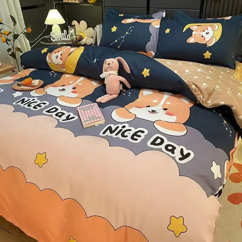 

Cartoon Net Red Four Piece Set 1.2m 1.5m 1.8m 2.0m Bedding Single Student Dormitory Sheet Quilt Set Three Piece Set 001