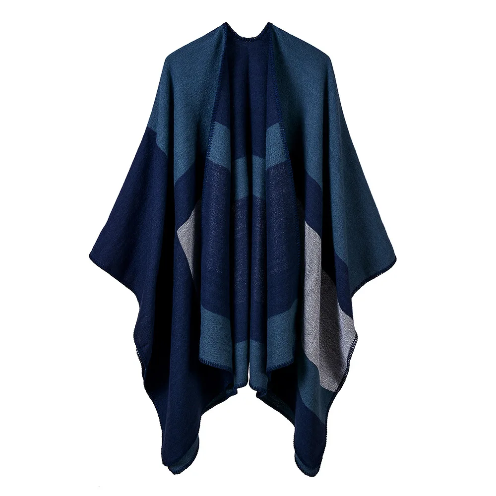 

European American Street Women Jacquard Silver Shawl Autumn Winter Scarf Lengthened Thickened Cloak Ponchos Capes P2