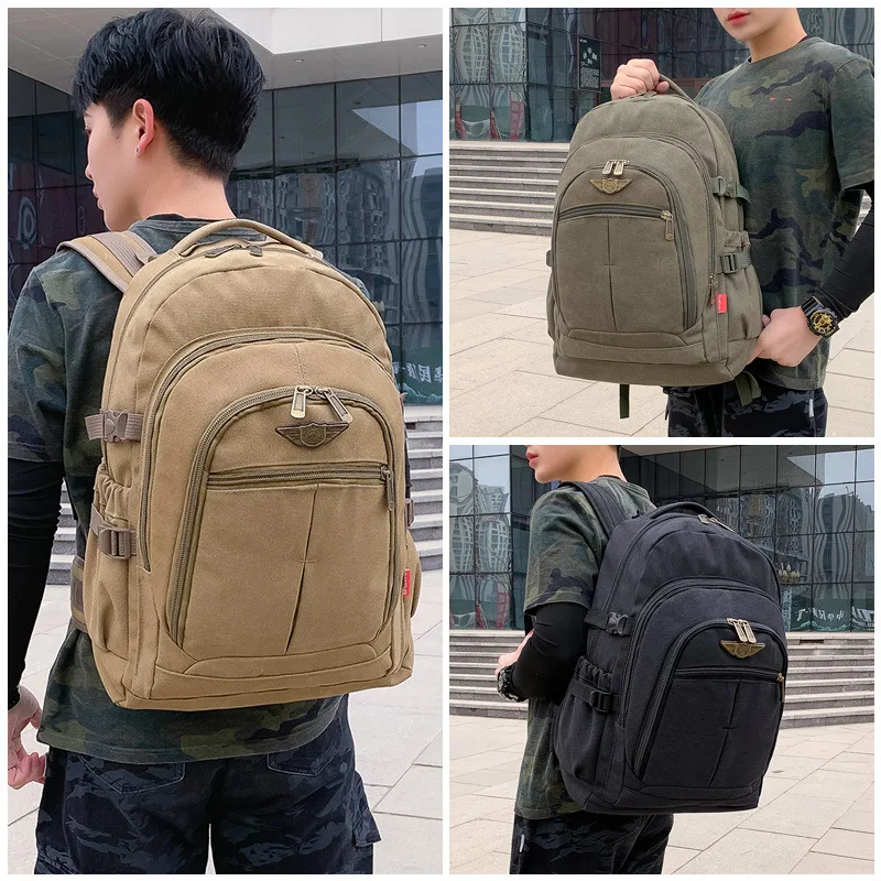 50 Liters Thick Canvas Backpack Men Large Capacity Outdoor Backpack Wear-resistant Travel Backpacks for Men Mochila