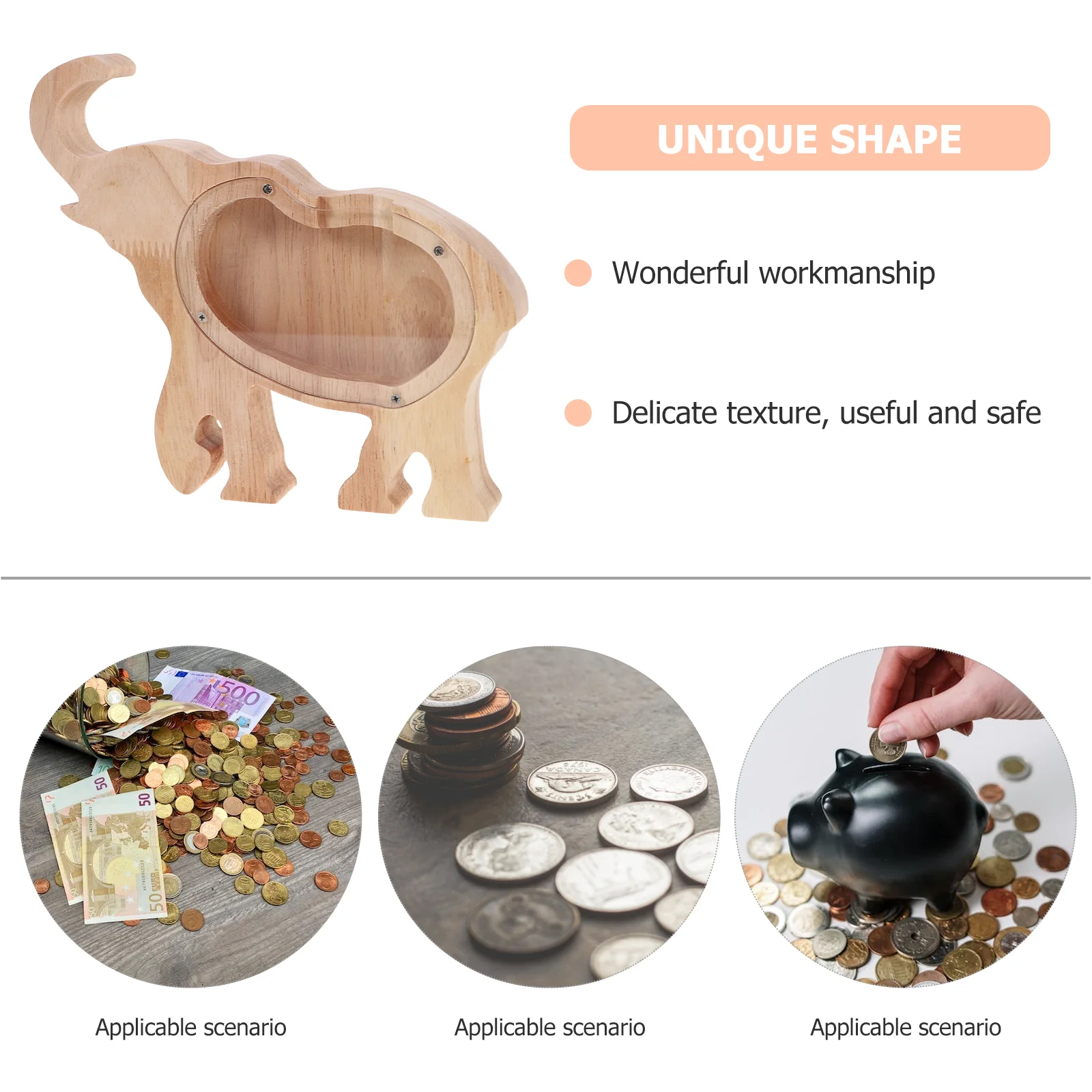 Elephant Piggy Bank Money Japanese Child Box with Counter Kids for Adults Animal Coin Wooden Cash Children 3