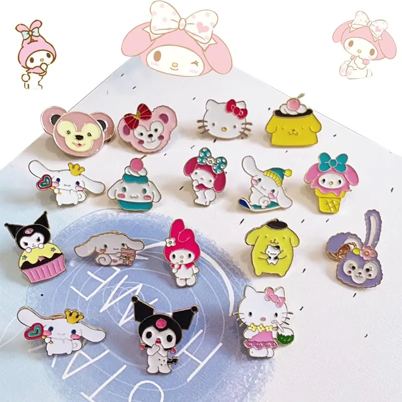 Kawaii Hello Kitty Pins My Melody Kuromi Cinnamoroll Brooches Backpack  Badge Women Clothes Bag Ornaments Girls Gift