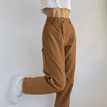 

khaki Baggy Wide Leg Pants Korean Corduroy Retro Pocket High Waist Cargo Pants Women Casual Harajuku Trousers Aesthetic