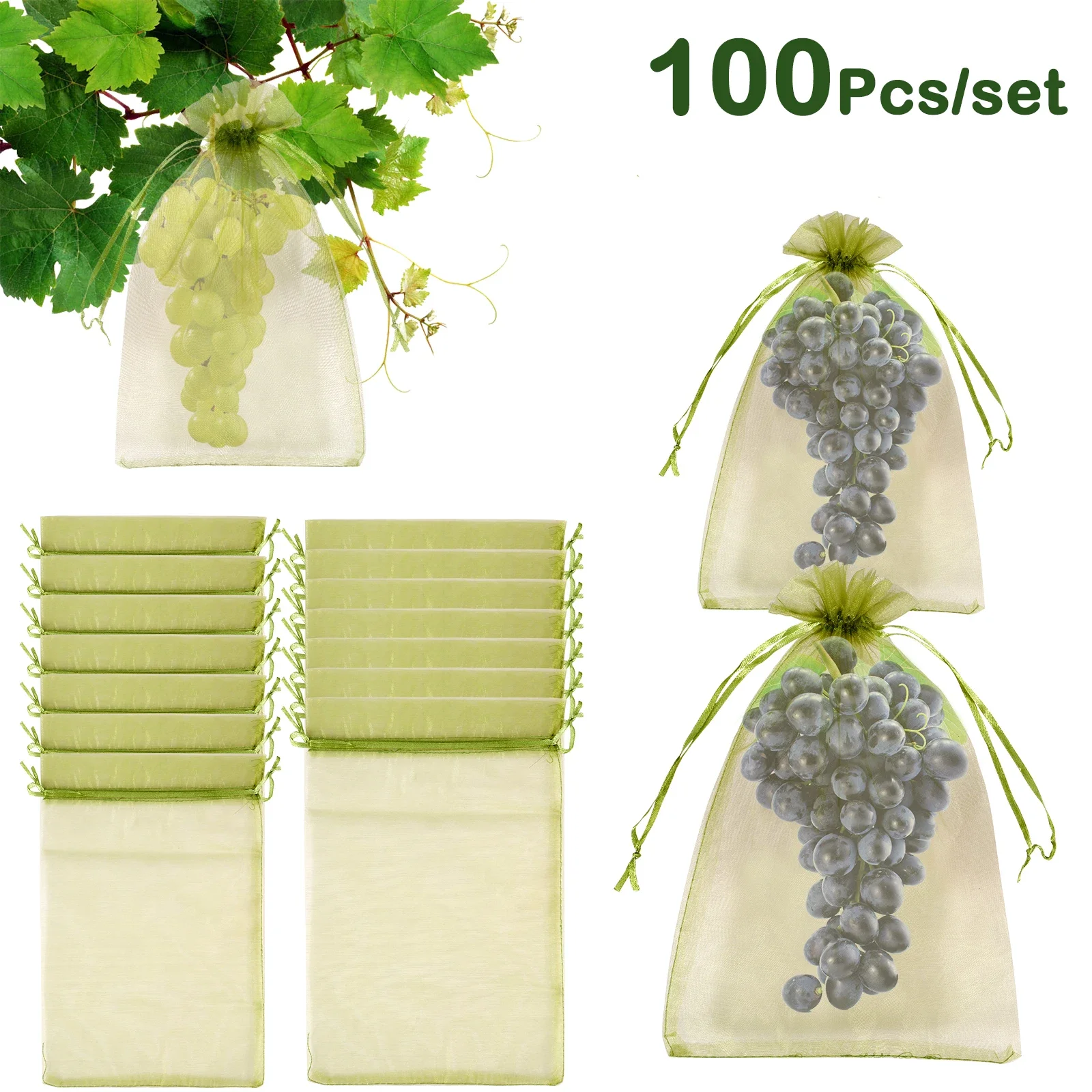 Description Picture 2 of item100Pc Fruit Grow Bags Garden Breathable Mesh Strawberry Grapes Protection Netting Bag with Drawstring For Pest Control Anti-Bird