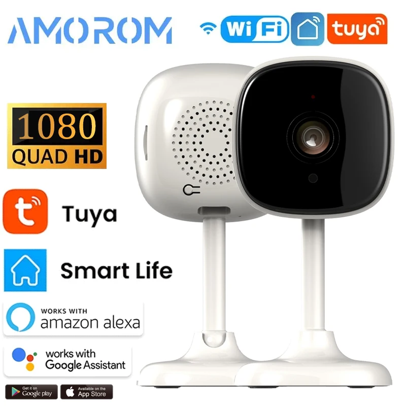 Amorom 1080P HD Wifi Ip Camera Night Home Surveillance Camera P2P Voice Video Monitor Ai Detect Tuya Ip Camera For Ios Android 1