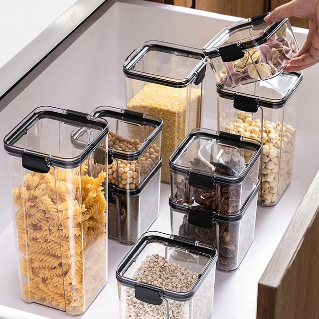 Moisture-Proof Sealed Tank Square Transparent Grain Storage Jar Dried Fruit  Snack Box Cans Kitchen Plastic Container Organizer - AliExpress