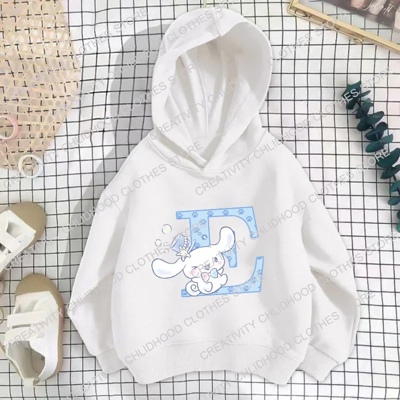 Sanrio Cinnamoroll Children Hoodies Letter A B C D Sweatshirts Girls Clothes Kawaii Pullover Anime Cartoons Boy Kids Casual Tops 4