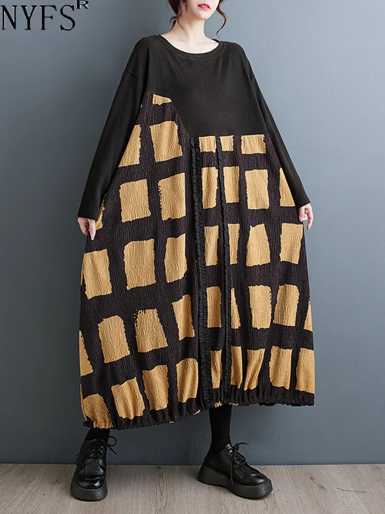 

Женское винтажное платье с длинным рукавом NYFS, Длинное свободное бархатное платье составного кроя, осень 2023