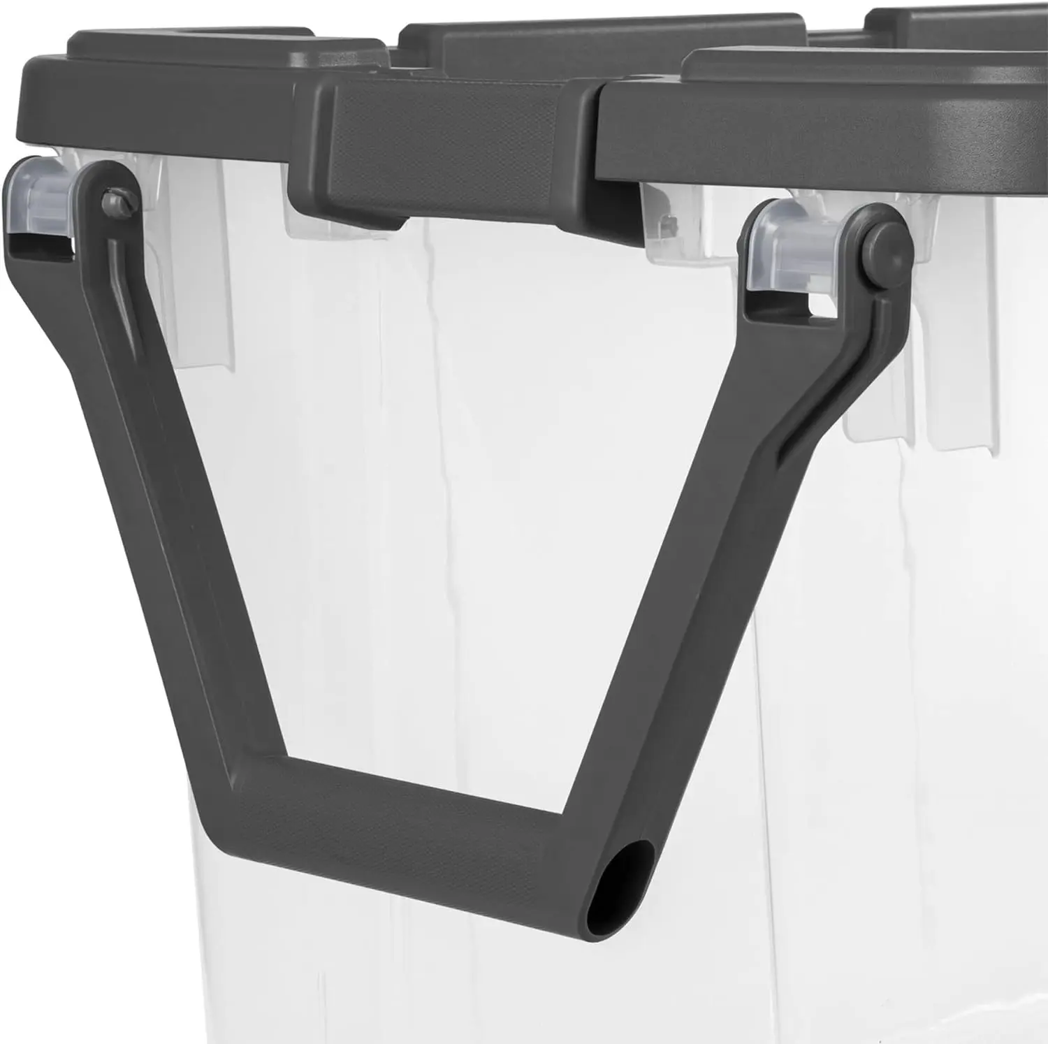 Description Picture 4 of item160 Quart Plastic Stacker Box Lidded Storage Bin Container for Home and Garage Organizing Shoes Tools Clear Base & Gray Lid