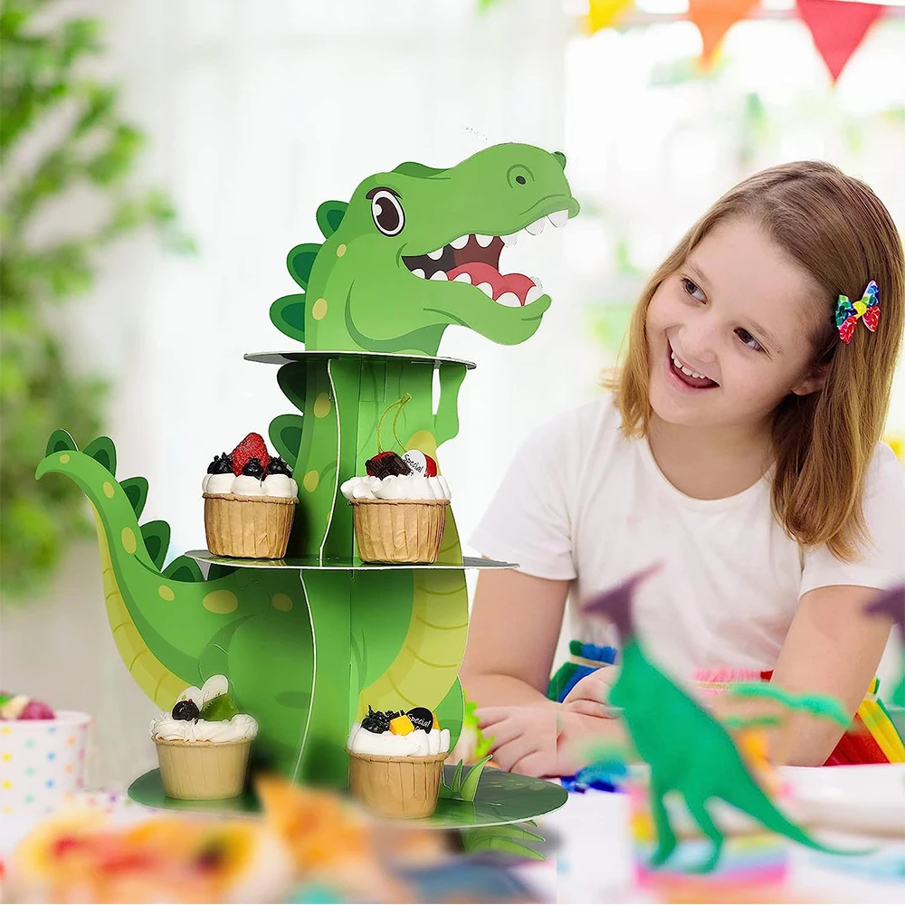 3-layer dinosaur Cupcake rack party decoration dinosaur themed Jurassic dessert tower children party birthday supplie