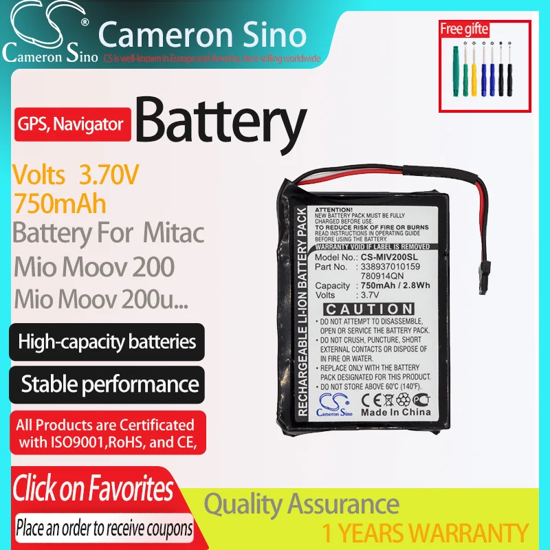 Batteria Cameronsino Per Mitac Mio Moov 200 Mio Moov 200U Mio Moov 210 Mio Moov 200E Adatto Per 780914Qn, Batteria Navigatore Gps.