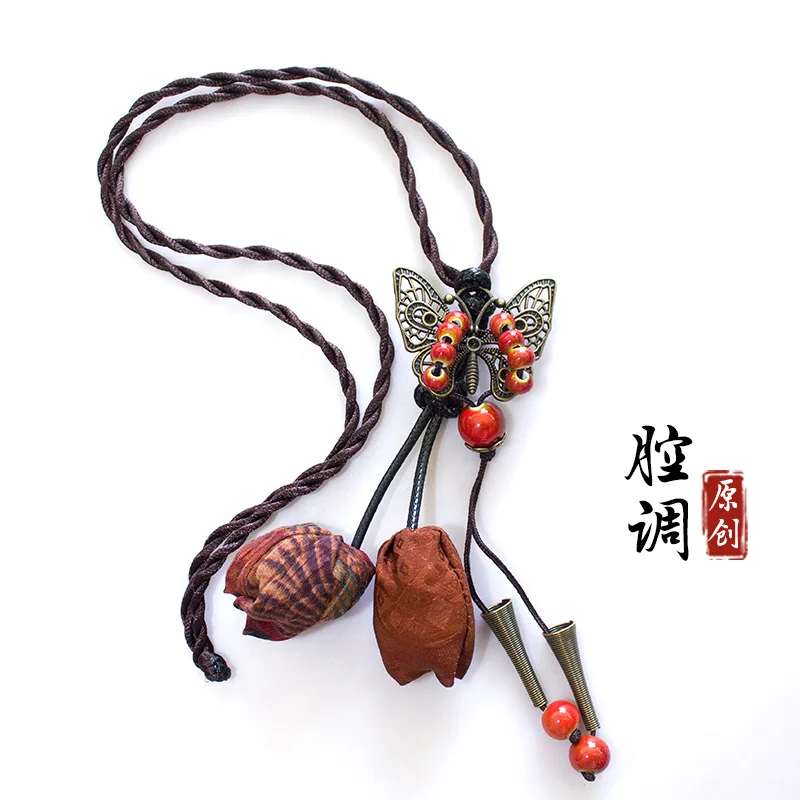 

Handmade Butterfly Necklace Traditional Chinese Style Retro Artistic Pendant Exquisite Sweater Chain Ornaments
