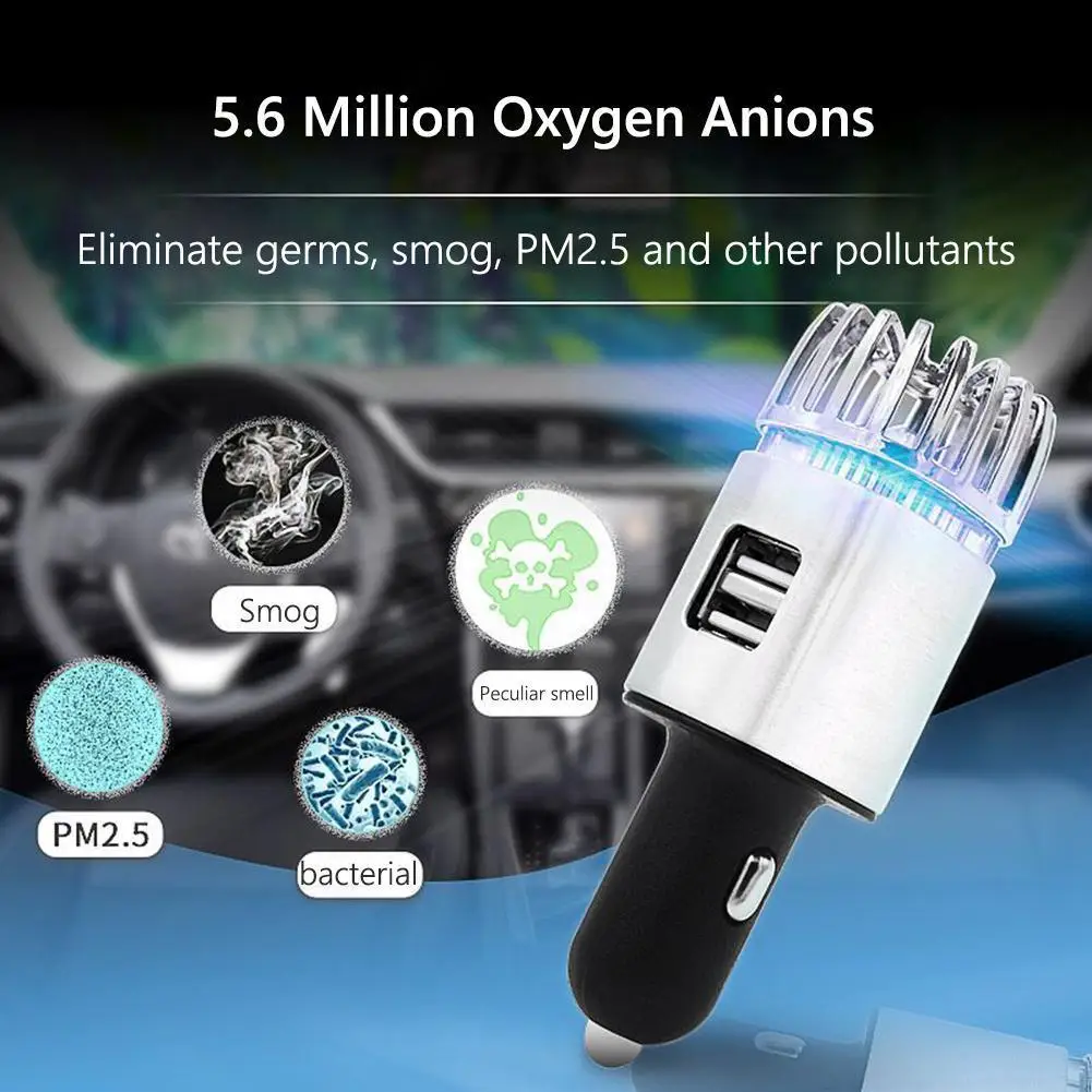 JO-6291 Remove Formaldehyde Smoke Dust Ionic Car Air Purifier Freshener Dual USB Charger Deodorizer Oxygen Bar
