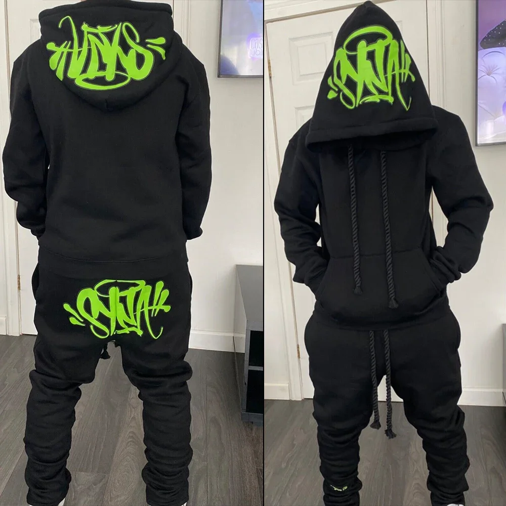 Fashion Street Casual Tracksuits Tops Long Pants Set Winter Cotton Hip Hop Men Women Hooded Sweatshirt Sports Trousers Tracksuit Set