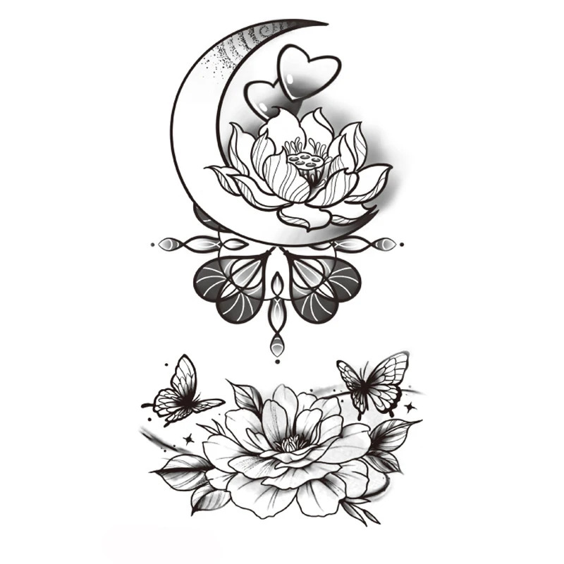 

Tattoo Stickers Lotus Moon Butterfly Flower Temporary Waterproof Women Men Adults Fake Hand Arm Body Makeup Art Tatoo
