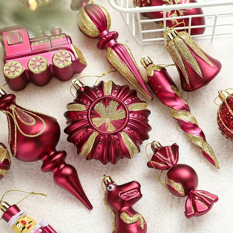 2/3pcs Plastic Red Christmas Tree Hanging Ornament Balls Xmas Noel Decorations Navidad Supplies Home Party New Year Decor